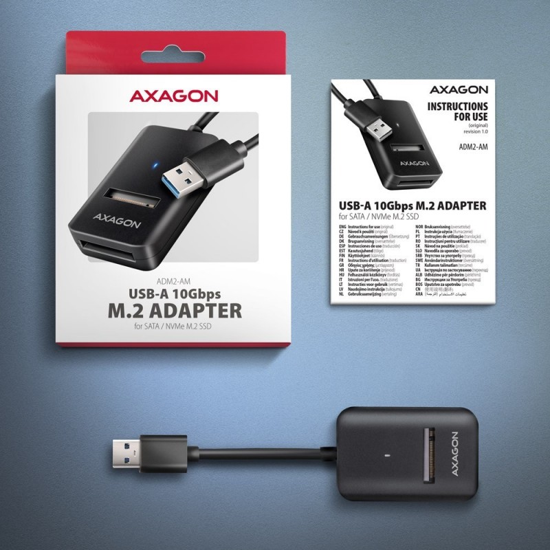 ADM2-AM Adapter USB3.2 Gen 2 M.2 NVMe/SATA SSD 10Gbps 10cm USB-A cable ADM2-AM Adapter USB3.2 Gen 2 M.2 NVMe/SATA SSD 10Gbps 10cm USB-A cable