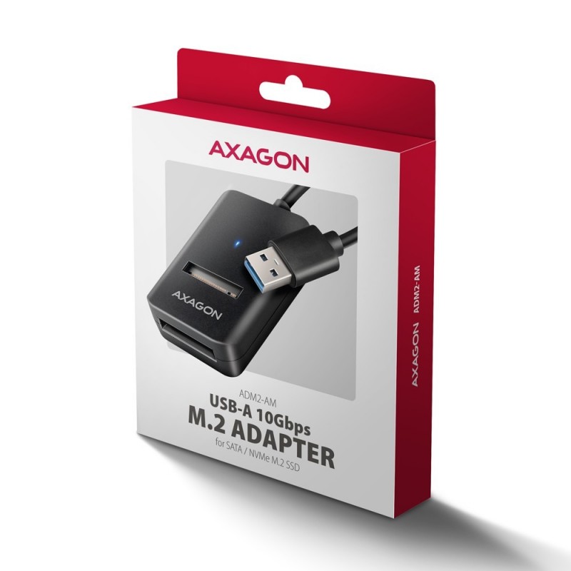 ADM2-AM Adapter USB3.2 Gen 2 M.2 NVMe/SATA SSD 10Gbps 10cm USB-A cable ADM2-AM Adapter USB3.2 Gen 2 M.2 NVMe/SATA SSD 10Gbps 10cm USB-A cable