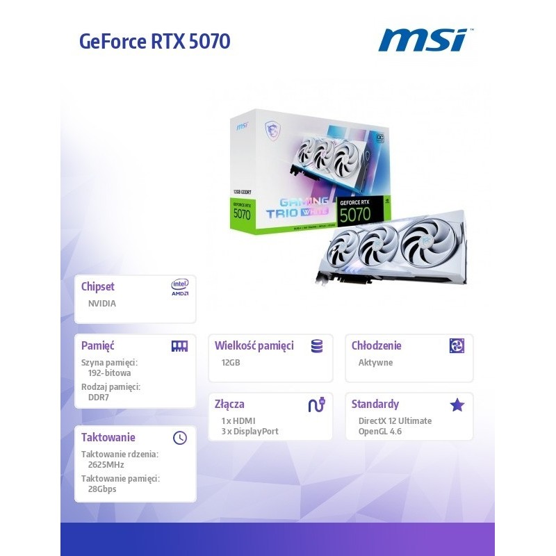Karta graficzna GeForce RTX 5070 12G GAMING TRIO OC WHITE GDDR7 192bit Karta graficzna GeForce RTX 5070 12G GAMING TRIO OC WHITE GDDR7 192bit