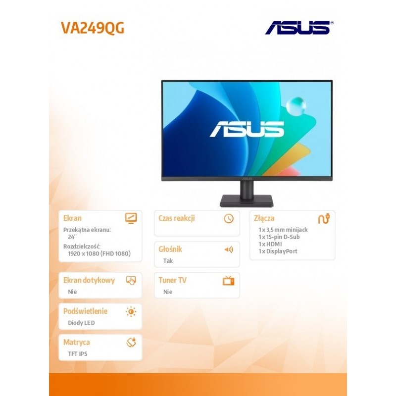 Monitor 24 cale VA249QG IPS 120Hz HDMI DP VGA 