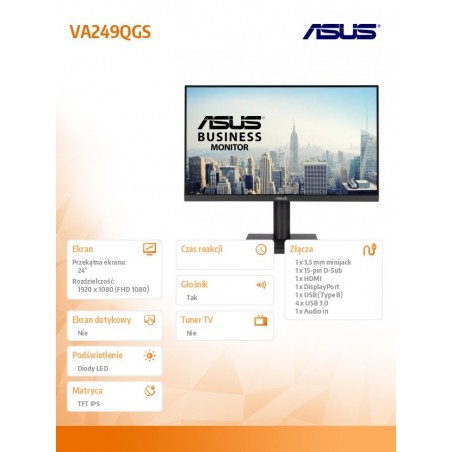 Monitor 24 cale VA249QGS FHD IPS 120Hz HDMI DP VGA Monitor 24 cale VA249QGS FHD IPS 120Hz HDMI DP VGA