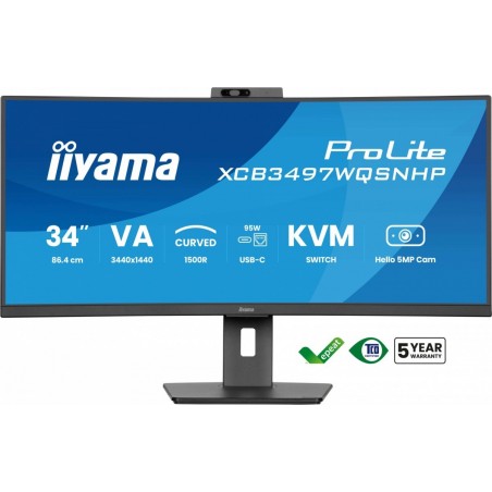 Monitor 34 cale XCB3497WQSNPH-B1,VA,UWQHD,1500R,USB-C Dock 95W, RJ45, KVM,2x5W, kamera 5MP, /5y/ Monitor 34 cale XCB3497WQSNPH-B1,VA,UWQHD,1500R,USB-C Dock 95W, RJ45, KVM,2x5W, kamera 5MP, /5y/
