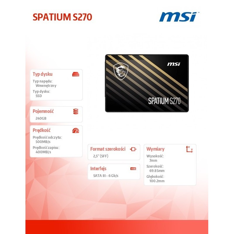 Dysk SSD SPATIUM S270 240GB 2,5 cala SATA3 500/400MB/s Dysk SSD SPATIUM S270 240GB 2,5 cala SATA3 500/400MB/s