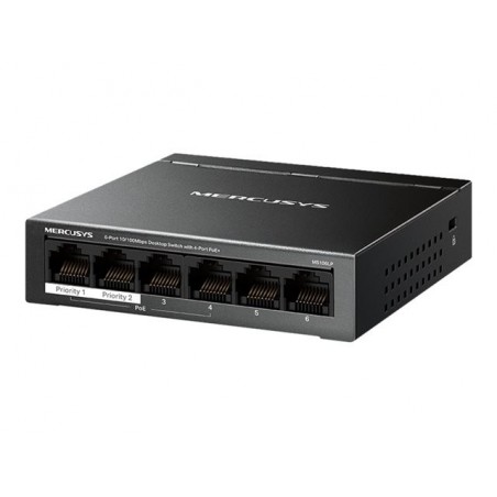 TP-LINK 6-Port 10/100 Mbps Desktop Switch with 4-Port PoE+ PORT 4x 10/100 Mbps PoE+ Ports 2x 10/100 Mbps Non-PoE Ports TP-LINK 6-Port 10/100 Mbps Desktop Switch with 4-Port PoE+ PORT 4x 10/100 Mbps PoE+ Ports 2x 10/100 Mbps Non-PoE Ports