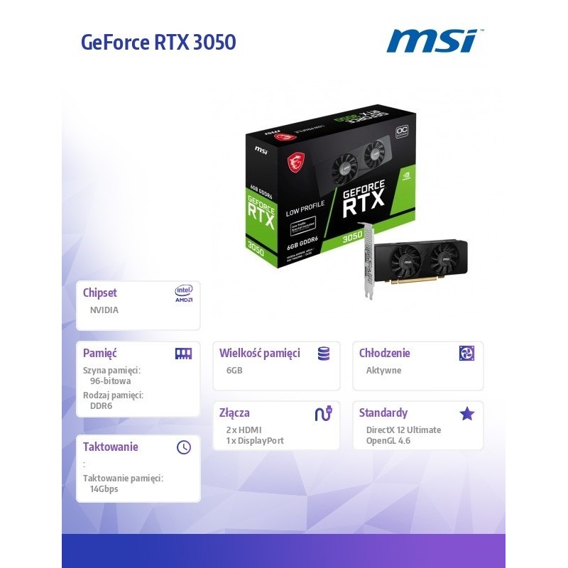 Karta graficzna GeForce RTX 3050 LP 6G OC 6GB GDDR6 96bit DP/2HDMI
