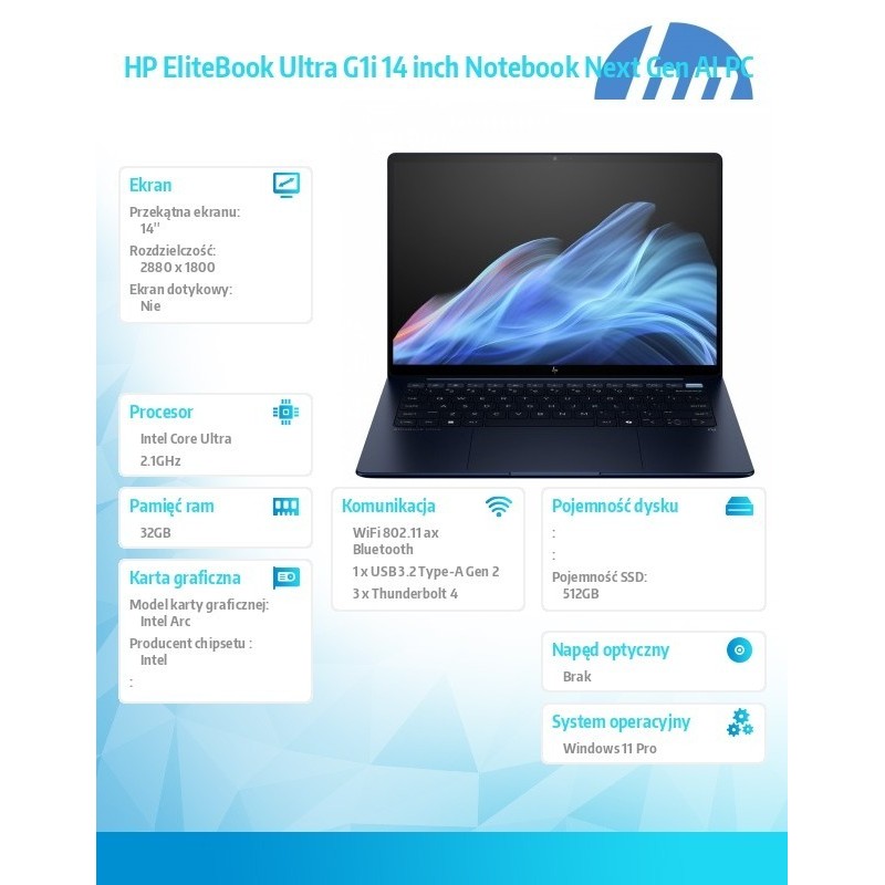 Notebook EliteBook Ultra G1i U5 228V/512GB/32GB/W11P/14.0 B9ZW8ET Notebook EliteBook Ultra G1i U5 228V/512GB/32GB/W11P/14.0 B9ZW8ET