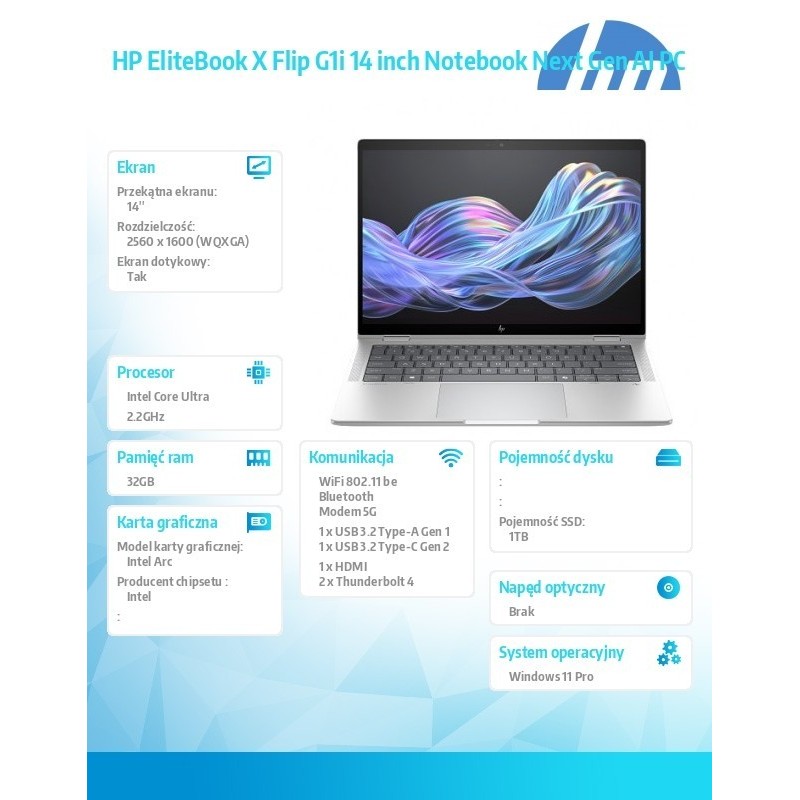 Notebook EliteBook X Flip G1i U7 258V 1TB/32GB/W11P/14 B9ZX5ET Notebook EliteBook X Flip G1i U7 258V 1TB/32GB/W11P/14 B9ZX5ET