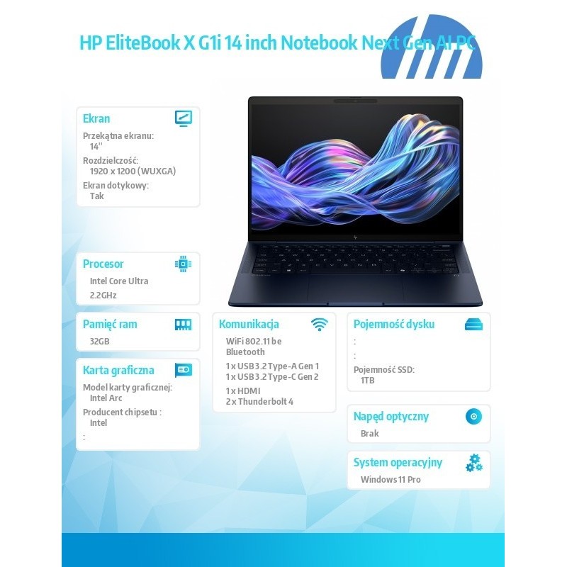 Notebook EliteBook X G1i U7 258V 1TB/32GB/W11P/14 B9ZY4ET