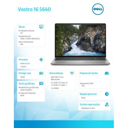 Notebook Vostro 16 (5640) Win11Pro 5-120U/16GB/1TB SSD/16.0 FHD+/Intel Graphics/WLAN+BT/Backlit Kb/4 Cell/3YPS Notebook Vostro 16 (5640) Win11Pro 5-120U/16GB/1TB SSD/16.0 FHD+/Intel Graphics/WLAN+BT/Backlit Kb/4 Cell/3YPS