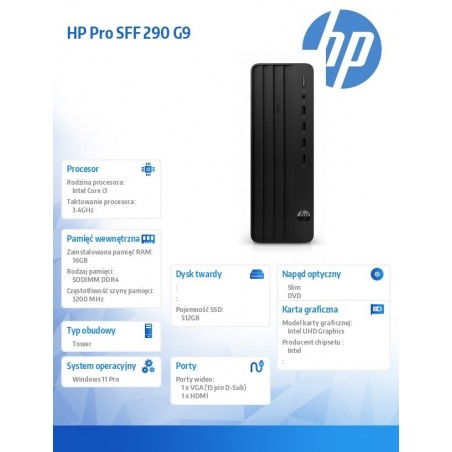 Komputer stacjonarny 290 SFF G9R i3-13100 512GB/16GB/DVDR/W11P 936A0EA Komputer stacjonarny 290 SFF G9R i3-13100 512GB/16GB/DVDR/W11P 936A0EA