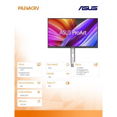 Monitor 24 cale PA24ACRV BK/5MS/EU/DP/HDMI/USB-C/GŁOŚNIKI Monitor 24 cale PA24ACRV BK/5MS/EU/DP/HDMI/USB-C/GŁOŚNIKI