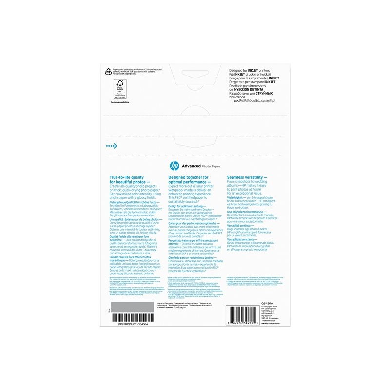 HP Q5456A Advanced glossy photo paper inkjet 250g/m2 A4 25 sheets 1-pack