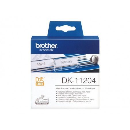 BROTHER DK11204 Taśma Brother samoprzylepne etykiety papierowe (termiczne) 17x54mm, 400 szt. BROTHER DK11204 Taśma Brother samoprzylepne etykiety papierowe (termiczne) 17x54mm, 400 szt.
