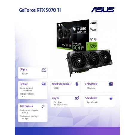 Karta graficzna GeForce RTX 5070 TI TUF GAMING OC 16GB GDDR7 256bit DP/HDMI Karta graficzna GeForce RTX 5070 TI TUF GAMING OC 16GB GDDR7 256bit DP/HDMI