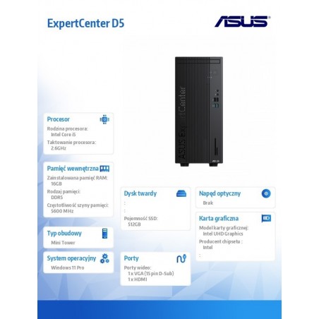 Komputer ExpertCenter D501MER-514500009X i5-14500 16/512/W11 PRO Komputer ExpertCenter D501MER-514500009X i5-14500 16/512/W11 PRO