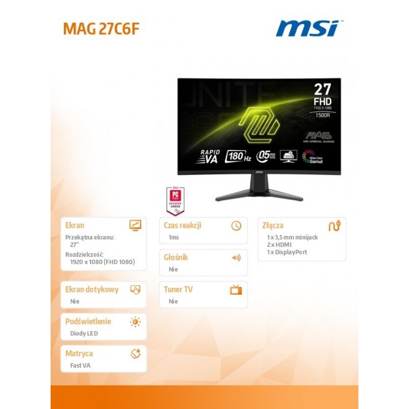 Monitor MAG 27C6F 27 cali/LED/FHD/Curv/180Hz/Black Monitor MAG 27C6F 27 cali/LED/FHD/Curv/180Hz/Black