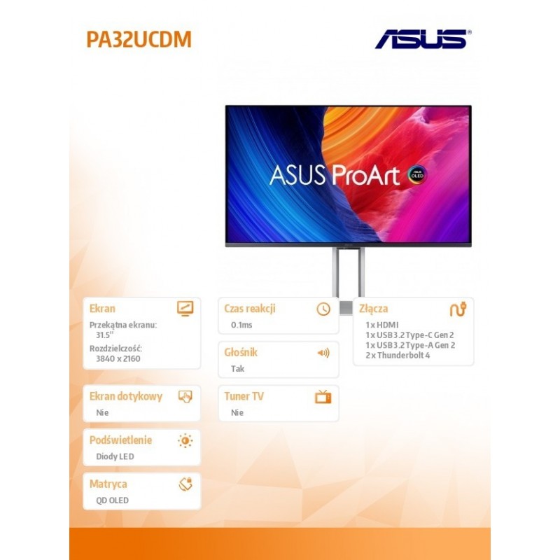 Monitor 31.5 cala PA32UCDM OLED 4K UHD QD-OLED 240Hz Monitor 31.5 cala PA32UCDM OLED 4K UHD QD-OLED 240Hz