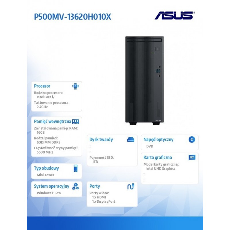 Komputer ExpertCenter P500MV-13620H010X i7-1360H/16GB/1TB/ Win 11 PRO/3YRS