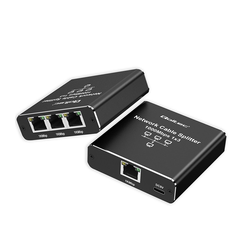 Rozdzielacz Splitter Ethernet mini SWITCH 1x3 RJ45 | 1000Mb/s |  USB-C | Aluminium 