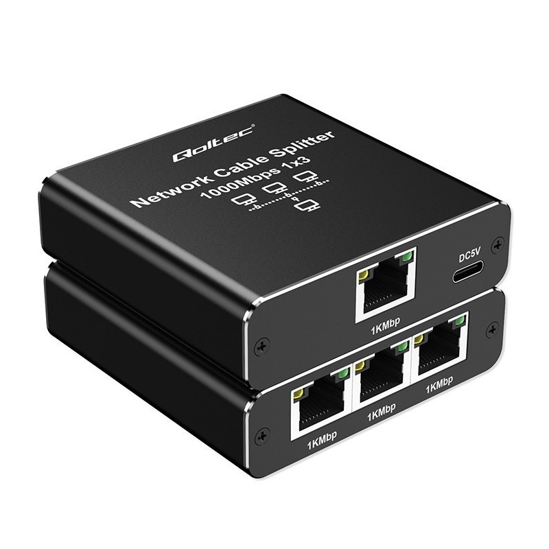 Rozdzielacz Splitter Ethernet mini SWITCH 1x3 RJ45 | 1000Mb/s |  USB-C | Aluminium 