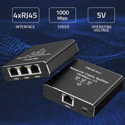 Rozdzielacz Splitter Ethernet mini SWITCH 1x3 RJ45 | 1000Mb/s | USB-C | Aluminium Rozdzielacz Splitter Ethernet mini SWITCH 1x3 RJ45 | 1000Mb/s | USB-C | Aluminium