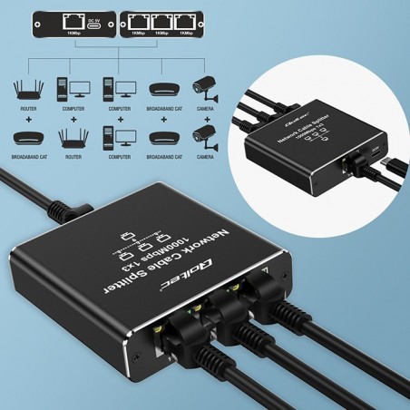 Rozdzielacz Splitter Ethernet mini SWITCH 1x3 RJ45 | 1000Mb/s | USB-C | Aluminium Rozdzielacz Splitter Ethernet mini SWITCH 1x3 RJ45 | 1000Mb/s | USB-C | Aluminium