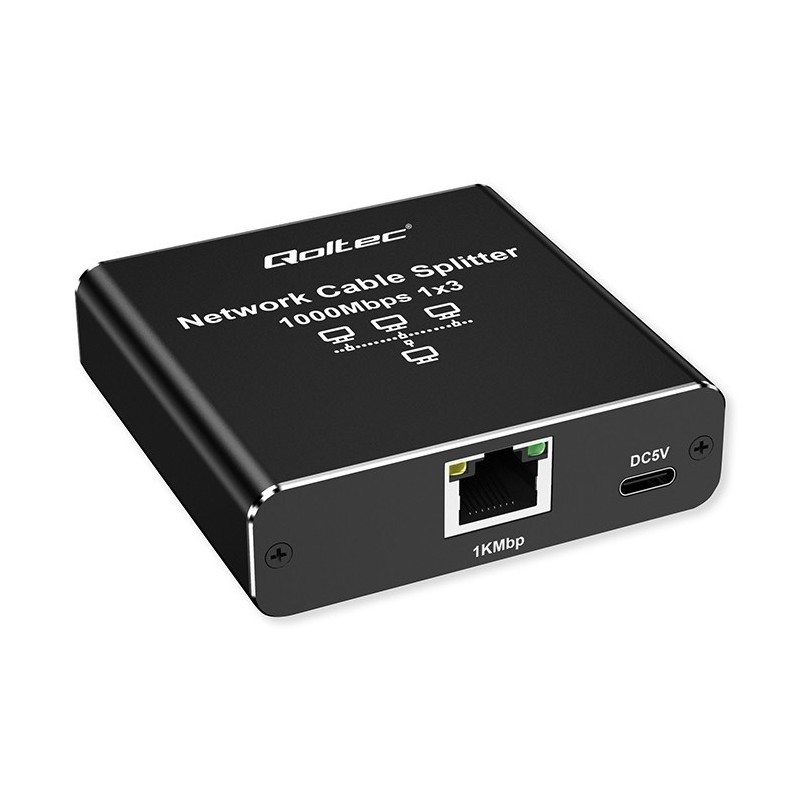 Rozdzielacz Splitter Ethernet mini SWITCH 1x3 RJ45 | 1000Mb/s |  USB-C | Aluminium 