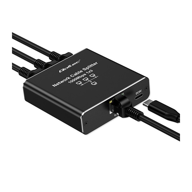 Rozdzielacz Splitter Ethernet mini SWITCH 1x3 RJ45 | 1000Mb/s |  USB-C | Aluminium 