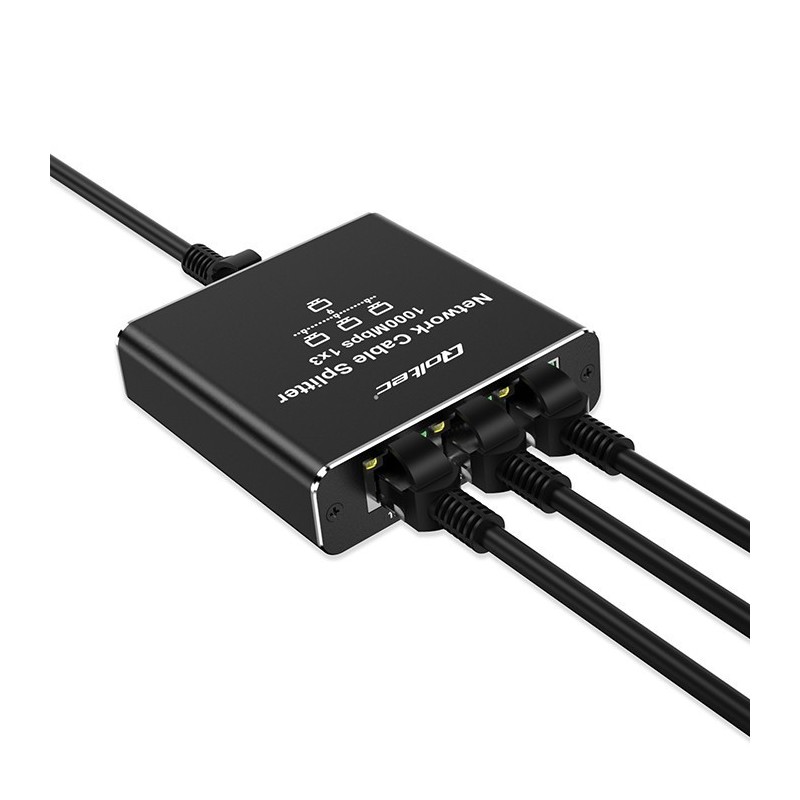 Rozdzielacz Splitter Ethernet mini SWITCH 1x3 RJ45 | 1000Mb/s |  USB-C | Aluminium 