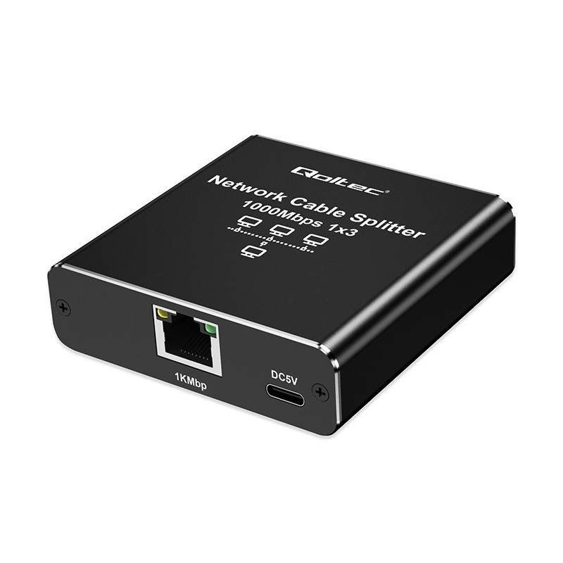 Rozdzielacz Splitter Ethernet mini SWITCH 1x3 RJ45 | 1000Mb/s |  USB-C | Aluminium 