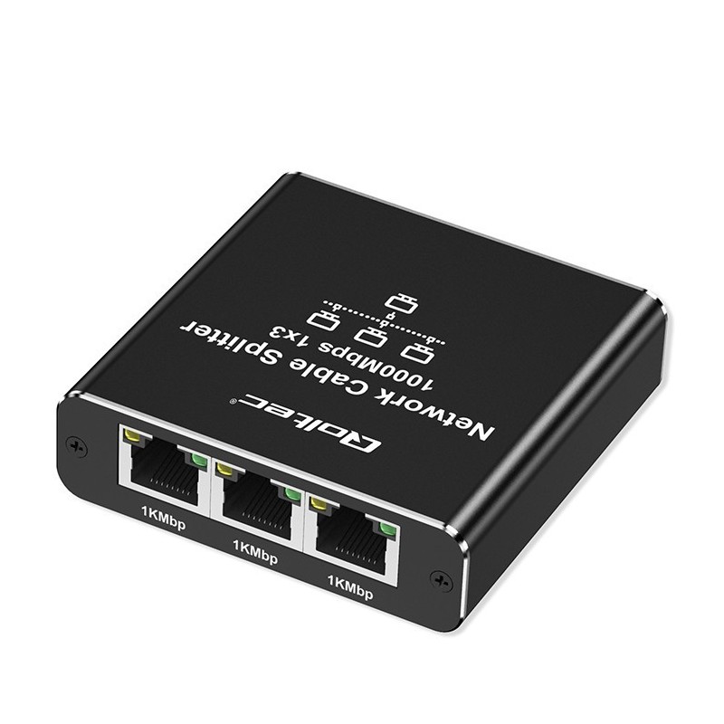 Rozdzielacz Splitter Ethernet mini SWITCH 1x3 RJ45 | 1000Mb/s |  USB-C | Aluminium 