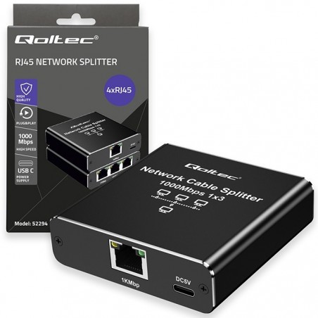 Rozdzielacz Splitter Ethernet mini SWITCH 1x3 RJ45 | 1000Mb/s | USB-C | Aluminium Rozdzielacz Splitter Ethernet mini SWITCH 1x3 RJ45 | 1000Mb/s | USB-C | Aluminium