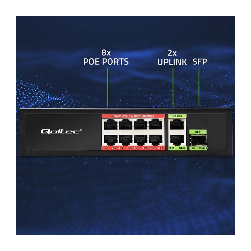 Przełącznik sieciowy SWITCH FAST Ethernet 8x RJ45 PoE 2x RJ45 Uplink 1x SFP | 120W | 1000Mb/s Przełącznik sieciowy SWITCH FAST Ethernet 8x RJ45 PoE 2x RJ45 Uplink 1x SFP | 120W | 1000Mb/s