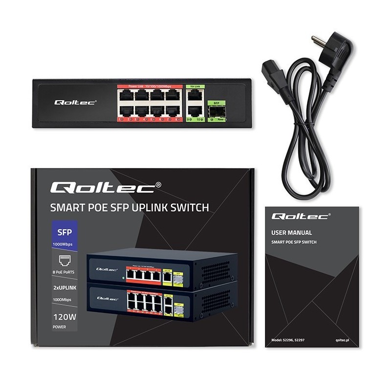 Przełącznik sieciowy SWITCH FAST Ethernet 8x RJ45 PoE 2x RJ45 Uplink 1x SFP | 120W | 1000Mb/s Przełącznik sieciowy SWITCH FAST Ethernet 8x RJ45 PoE 2x RJ45 Uplink 1x SFP | 120W | 1000Mb/s