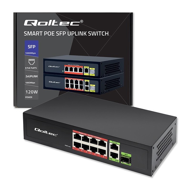Przełącznik sieciowy SWITCH FAST Ethernet 8x RJ45 PoE 2x RJ45 Uplink 1x SFP | 120W | 1000Mb/s Przełącznik sieciowy SWITCH FAST Ethernet 8x RJ45 PoE 2x RJ45 Uplink 1x SFP | 120W | 1000Mb/s