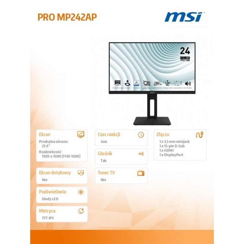 Monitor 23.8 cala PRO MP242AP LED/FHD/Flat/100Hz/czarny Monitor 23.8 cala PRO MP242AP LED/FHD/Flat/100Hz/czarny