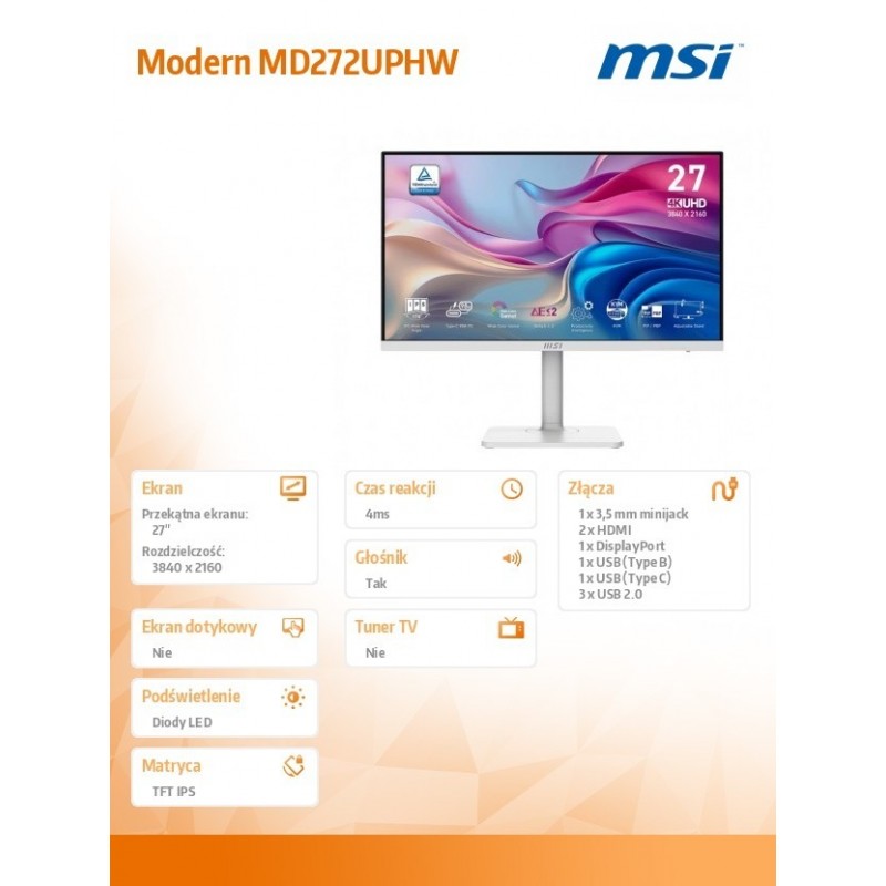Monitor 27 cali Modern MD272UPHW LED/UHD/Flat/60Hz/biały Monitor 27 cali Modern MD272UPHW LED/UHD/Flat/60Hz/biały