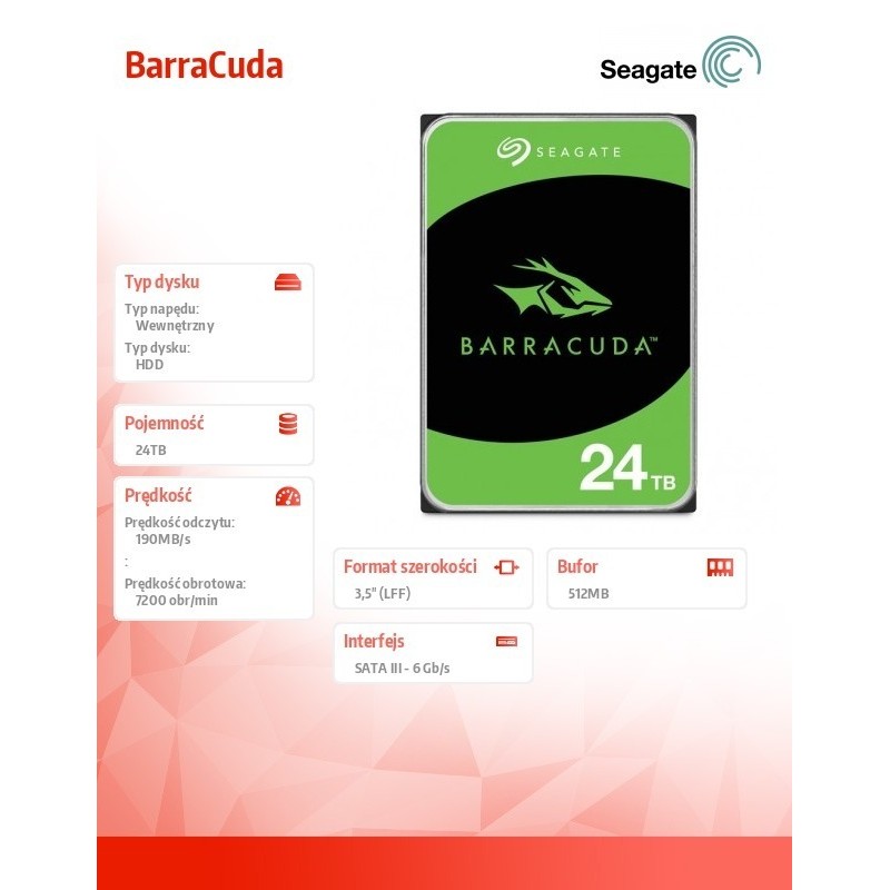 Dysk twardy BarraCuda 24TB 3.5 cala ST24000DM001 Dysk twardy BarraCuda 24TB 3.5 cala ST24000DM001