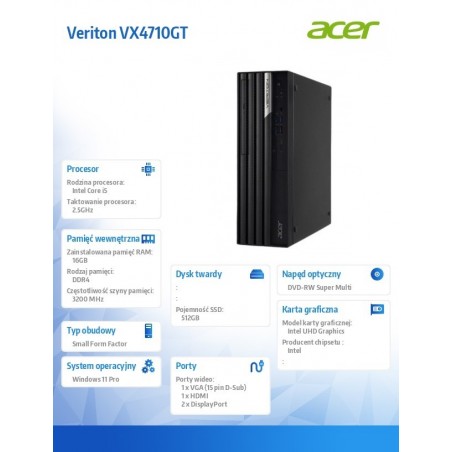 Komputer Veriton VX4710GT i5-13400/16GB/512GB/W11P Komputer Veriton VX4710GT i5-13400/16GB/512GB/W11P