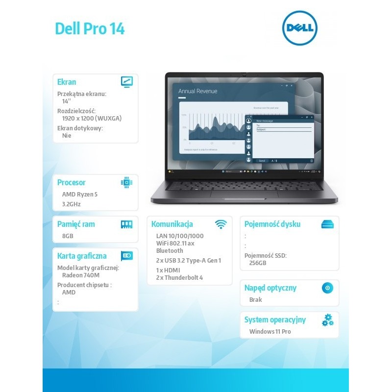 Laptop Dell Pro 14 PC14255/AMD Ryzen 5 220/8GB/256GB/14.0 FHD+/AMD Radeon 740M/FgrPr/Cam&Mic/WLAN+BT/Backlit Kb/3 Cell/W11Pro Laptop Dell Pro 14 PC14255/AMD Ryzen 5 220/8GB/256GB/14.0 FHD+/AMD Radeon 740M/FgrPr/Cam&Mic/WLAN+BT/Backlit Kb/3 Cell/W11Pro