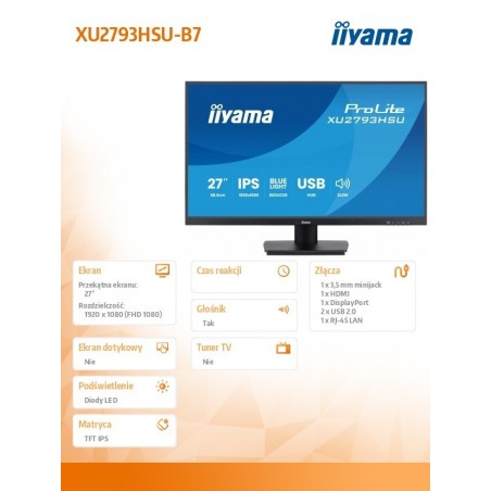 Monitor 27 cali XU2793HSU-B7 IPS.HDMI.DP.2x2W.1ms.100Hz.USBx2.300cd/m2.FlickerFree Monitor 27 cali XU2793HSU-B7 IPS.HDMI.DP.2x2W.1ms.100Hz.USBx2.300cd/m2.FlickerFree