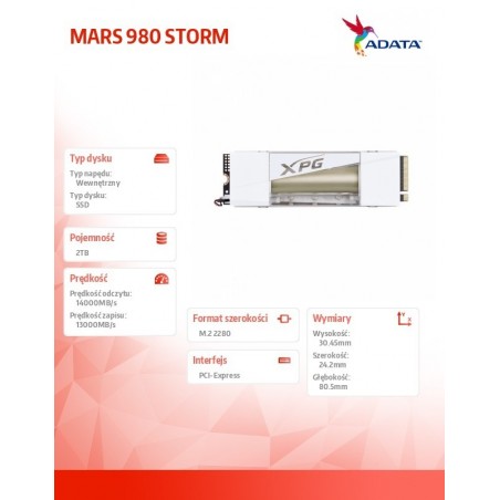 Dysk SSD XPG MARS 980 STORM 2TB PCIe 5x4 14/13 GB/s Dysk SSD XPG MARS 980 STORM 2TB PCIe 5x4 14/13 GB/s