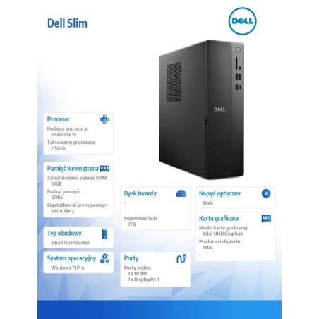 Komputer Dell Slim ECS1250 Win11Pro i5-14400/16GB/1TB/Intel UHD 730/WLAN + BT/Kb/Mouse/3YPS Komputer Dell Slim ECS1250 Win11Pro i5-14400/16GB/1TB/Intel UHD 730/WLAN + BT/Kb/Mouse/3YPS