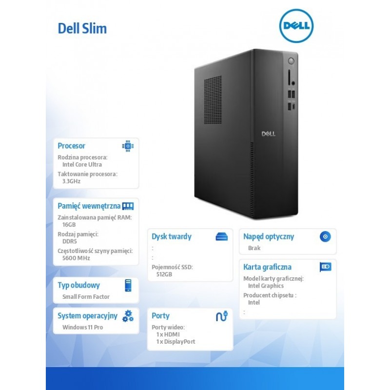 Komputer Dell Slim ECS1250 Win11Pro Ultra 5 225/16GB/512GB SSD/Intel UHD/WLAN + BT/Kb/Mouse/3YPS 