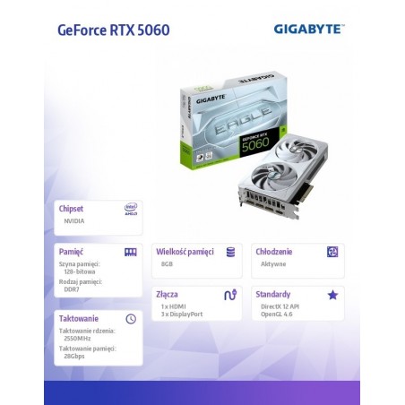 Karta graficzna GeForce RTX 5060 EAGLE OC ICE 8G GDDR7 3DP/HDMI Karta graficzna GeForce RTX 5060 EAGLE OC ICE 8G GDDR7 3DP/HDMI