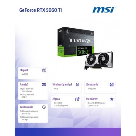Karta graficzna GeForce RTX 5060 Ti 8G VENTUS 2X OC PLUS Karta graficzna GeForce RTX 5060 Ti 8G VENTUS 2X OC PLUS