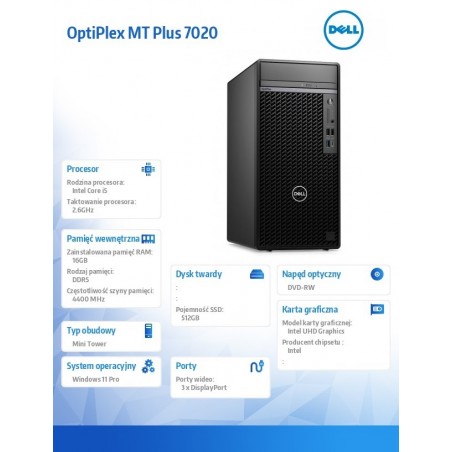 Komputer Optiplex Plus MT/Core i5-14500/16GB/512GB SSD/Integrated/DVD RW/Wireless Kb & Mouse/W11Pro/vPro Komputer Optiplex Plus MT/Core i5-14500/16GB/512GB SSD/Integrated/DVD RW/Wireless Kb & Mouse/W11Pro/vPro