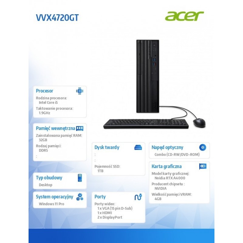 Komputer PC VVX4720G VERITON i5-14500U/32/1TB/RTX/11P Komputer PC VVX4720G VERITON i5-14500U/32/1TB/RTX/11P