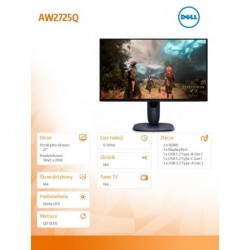 Monitor Alienware AW2725Q 27.0 cali NVIDIA G-Sync Compatible 4K QD-OLED 240Hz/ DP/2xHDMI/USBC/3XUSB/3Y Monitor Alienware AW2725Q 27.0 cali NVIDIA G-Sync Compatible 4K QD-OLED 240Hz/ DP/2xHDMI/USBC/3XUSB/3Y