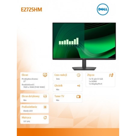 Monitor E2725HM 27 LED VA 1920x1080/16:9/DP/VGA/3Y Monitor E2725HM 27 LED VA 1920x1080/16:9/DP/VGA/3Y